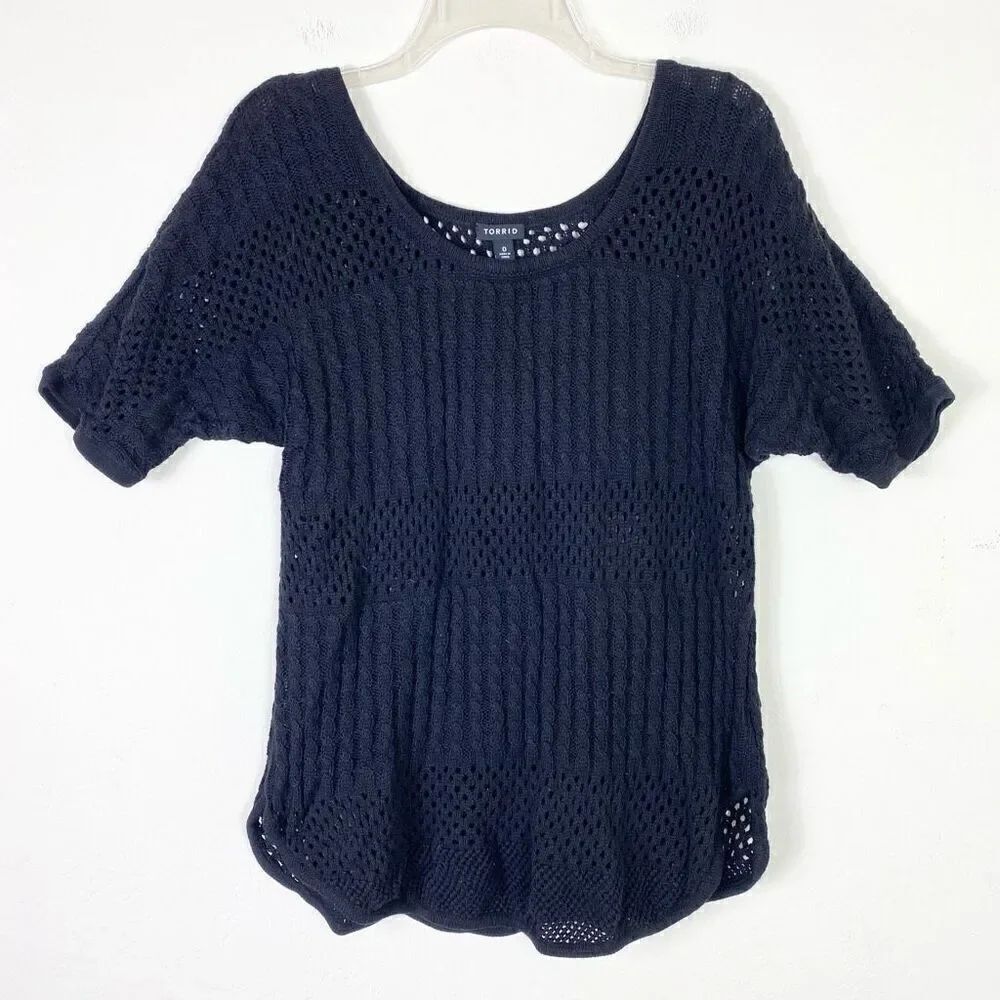 Torrid Black Open Knit Scoop Neck Short Sleeve Sweater Top Size 0X